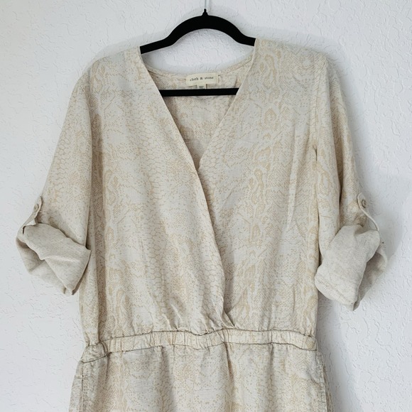 Anthropologie Cloth Stone Dahl Romper M Beige Linen Snakeskin Boho Festival Chic - Picture 6 of 12